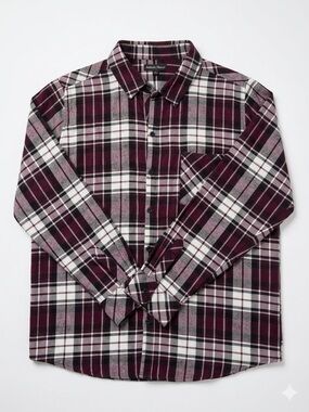 Burgundy and White Plaid Button-Down Shirt brand is Well Worn